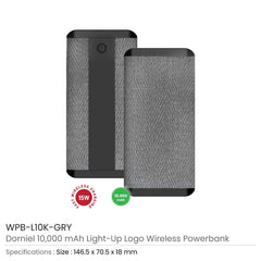 Dorniel Wireless Powerbank 10000 Mah With Light-up Logo | Logo Branding Corporate Gift | UAE Delivery | Yalla Printing UAE