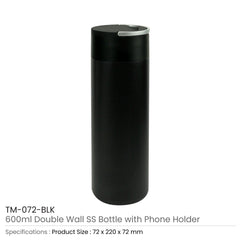 Custom Printed Double Wall Ss Bottle, Twist - Off Lid With Phone Holder 600 Ml - Stainless Steel | Logo Branding Corporate Gift | UAE Delivery | Yalla Printing UAE