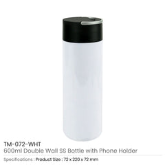 Custom Printed Double Wall Ss Bottle, Twist - Off Lid With Phone Holder 600 Ml - Stainless Steel | Logo Branding Corporate Gift | UAE Delivery | Yalla Printing UAE