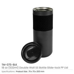 Custom Printed Double Wall Ss Bottles Slide - Lock Pp Lid 532Ml | Logo Branding Corporate Gift | UAE Delivery | Yalla Printing UAE