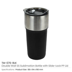 Custom Printed Double Wall Ss Tumblers With Slide - Lock Pp Lid 591Ml 20 Oz - Stainless Steel | Logo Branding Corporate Gift | UAE Delivery | Yalla Printing UAE