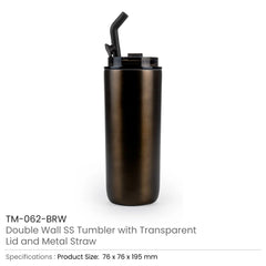 Double Wall Ss Tumblers With Transparent Lid And Metal Straw - 500ml | Logo Branding Corporate Gift | UAE Delivery | Yalla Printing UAE