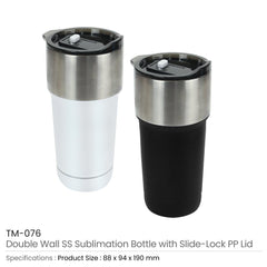 Custom Printed Double Wall Ss Tumblers With Slide - Lock Pp Lid 591Ml 20 Oz - Stainless Steel | Logo Branding Corporate Gift | UAE Delivery | Yalla Printing UAE
