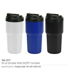 Custom Printed Double Wall Tumblers Flip - Top Pp Lid In 473Ml - Stainless Steel | Logo Branding Corporate Gift | UAE Delivery | Yalla Printing UAE