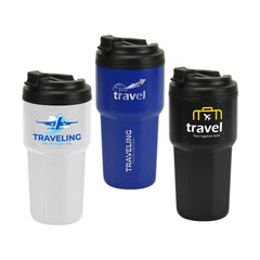 Custom Printed Double Wall Tumblers Flip - Top Pp Lid In 473Ml - Stainless Steel | Logo Branding Corporate Gift | UAE Delivery | Yalla Printing UAE