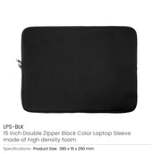 15-Inch Laptop Sleeve, Double Zipper in Black Color