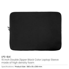 15-Inch Laptop Sleeve, Double Zipper in Black Color