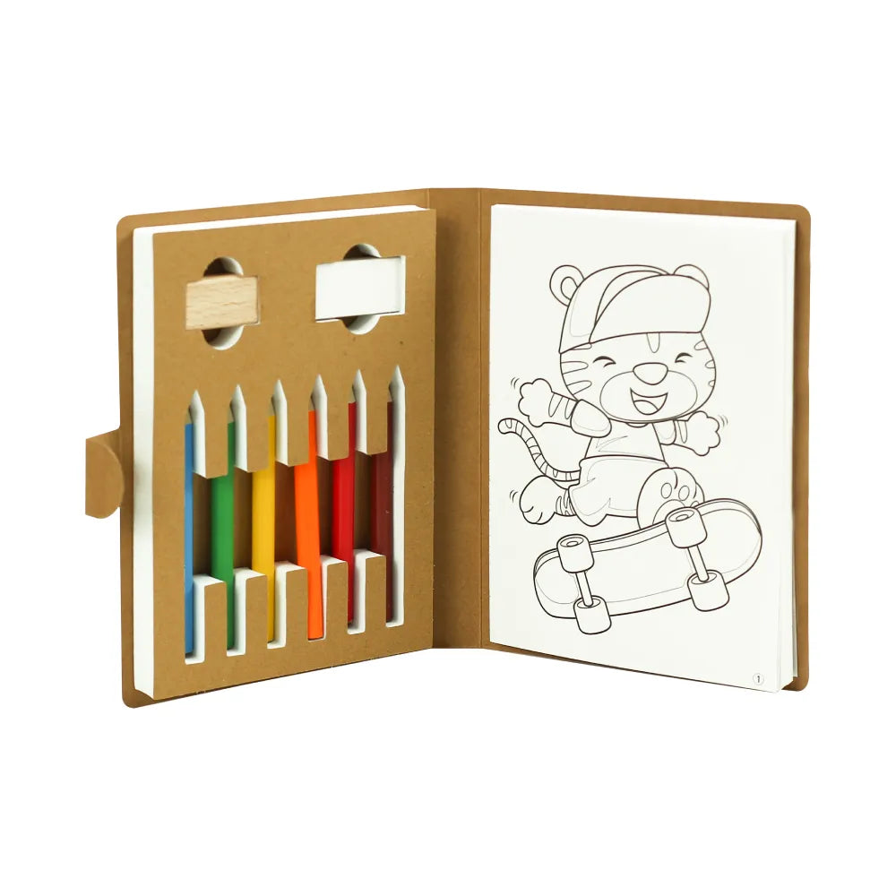 Custom Printed Eco - Friendly Drawing Pad Set With Colored Pencils, Sharpener & Eraser - Recycled Paper | Logo Branding Corporate Gift | UAE Delivery | Yalla Printing UAE
