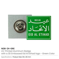 Eid Al Etihad Badges in Aluminum with Magnet Attachment | Custom Packaging Printing | Free Design Support | Yalla Printing UAE