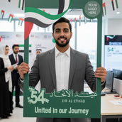 UAE National Day Selfie Frame – 120 × 80 cm | “United in Our Journey” 54th Eid Al Etihad Foam Board Photo Booth Frame | Yalla Printing UAE