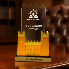 Custom Printed Castle Design Crystal Award In Black Presentation Box | Exhibitions, Conferences, Corporate Events | Yalla Printing UAE