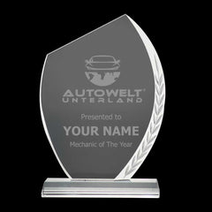Crystal Award with Engraved Leaf Design | Custom Packaging Printing | Free Design Support | Yalla Printing UAE