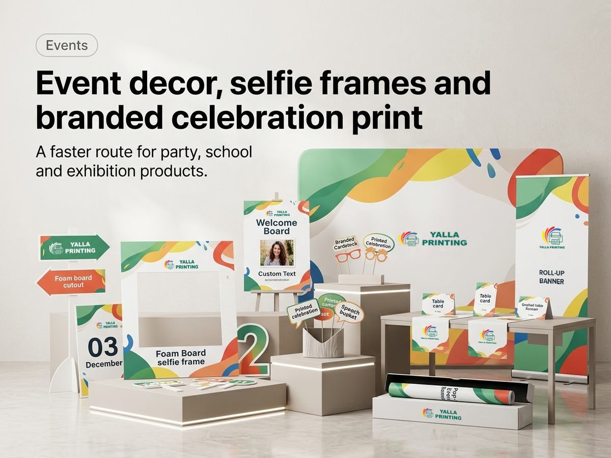 Event decor, selfie frames and branded celebration print