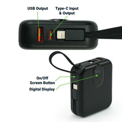 Custom Printed Fast Charging Digital Powerbank 38.5Wh With Built - In Type - C And Lightning Cable, 10000 Mah | Logo Branding Corporate Gift | UAE Delivery | Yalla Printing UAE