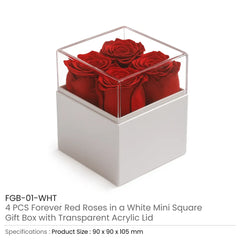 Custom Printed Forever Natural Flowers Gift Box White & Clear Acrylic Lid, 4Pcs Long Life Roses | Custom Packaging Printing | Free Design Support | Yalla Printing UAE