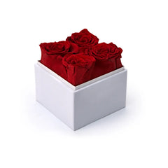 Custom Printed Forever Natural Flowers Gift Box White & Clear Acrylic Lid, 4Pcs Long Life Roses | Custom Packaging Printing | Free Design Support | Yalla Printing UAE