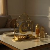 Ramadan Mubarak Acrylic Table Decor with Crescent Moon & Hanging Lanterns – 40 cm Height Premium Gold Islamic Centerpiece | Acrylic Ramadan & Eid Home Decoration for Living Room, Dining Table & Majlis