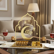 Ramadan Mubarak Acrylic Table Decor with Crescent Moon & Hanging Lanterns – 40 cm Height Premium Gold Islamic Centerpiece | Acrylic Ramadan & Eid Home Decoration for Living Room, Dining Table & Majlis