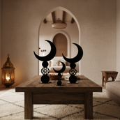 40 cm Black Crescent Moon Islamic Table Décor Sculpture | Modern Ramadan & Eid Home Ornament | Minimalist Acrylic Moon Centerpiece for Living Room, Prayer Area & Gifting