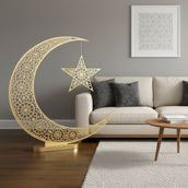 Luxury Islamic Crescent & Star Metal Décor Stand – 90 cm Hand-Painted Finish | Premium Ramadan & Eid Event, Home & Corporate Decoration