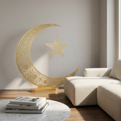 Luxury Islamic Crescent & Star Metal Décor Stand – 90 cm Hand-Painted Finish | Premium Ramadan & Eid Event, Home & Corporate Decoration