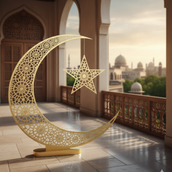 Luxury Islamic Crescent & Star Metal Décor Stand – 90 cm Hand-Painted Finish | Premium Ramadan & Eid Event, Home & Corporate Decoration