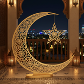 Luxury Islamic Crescent & Star Metal Décor Stand – 90 cm Hand-Painted Finish | Premium Ramadan & Eid Event, Home & Corporate Decoration
