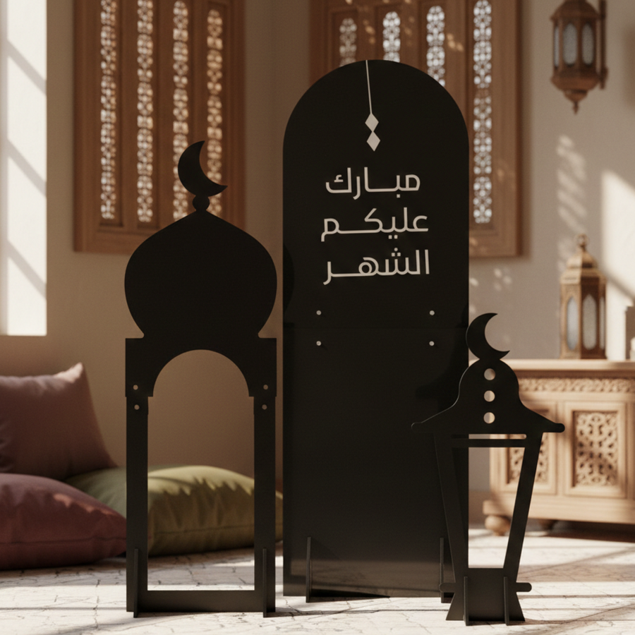 Ramadan Mubarak Foam Board Decorative Set – Up to 200cm Height | Mosque Arch, Arabic Calligraphy Panel & Lantern Standees | Premium Indoor Ramadan Display | UAE