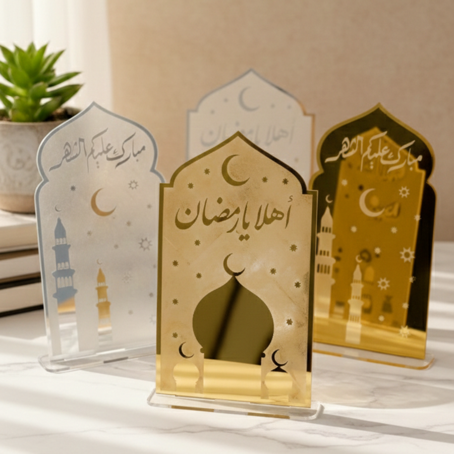 Premium Ramadan Acrylic Table Stand – 30 CM Height | Mosque Arch Islamic Decor | White, Gold & Black Color Options | Elegant Home & Corporate Ramadan Decoration | Yalla Printing UAE