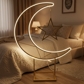 🌙 Premium 90 CM Metal Crescent Moon & Star Stand – Handcrafted Gold Finish | LED Light Variant Available | Ramadan, Eid & Islamic Event Decorative Floor Stand