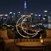 🌙 Premium 90 CM Metal Crescent Moon & Star Stand – Handcrafted Gold Finish | LED Light Variant Available | Ramadan, Eid & Islamic Event Decorative Floor Stand