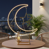 🌙 Premium 90 CM Metal Crescent Moon & Star Stand – Handcrafted Gold Finish | LED Light Variant Available | Ramadan, Eid & Islamic Event Decorative Floor Stand