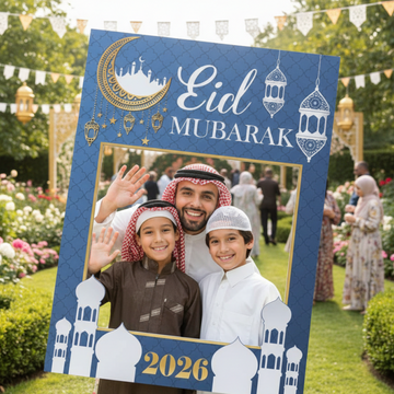 Eid Mubarak 2026 Selfie Frame Stand – 120x80cm Premium Foamboard Photo Booth Prop | Large Islamic Event Selfie Standee with Crescent, Lantern & Mosque Design | Ramadan & Eid Celebration Decor for Home, Mosque & Corporate Events