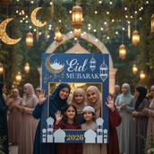 Eid Mubarak 2026 Selfie Frame Stand – 120x80cm Premium Foamboard Photo Booth Prop | Large Islamic Event Selfie Standee with Crescent, Lantern & Mosque Design | Ramadan & Eid Celebration Decor for Home, Mosque & Corporate Events