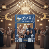 Eid Mubarak 2026 Selfie Frame Stand – 120x80cm Premium Foamboard Photo Booth Prop | Large Islamic Event Selfie Standee with Crescent, Lantern & Mosque Design | Ramadan & Eid Celebration Decor for Home, Mosque & Corporate Events