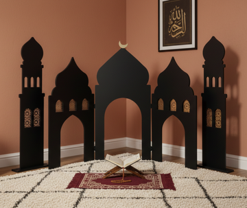 Islamic Mosque Arch Foamboard Decoration Set – Premium Black Masjid Silhouette Panels with Dome & Minaret Design | Ramadan, Eid & Prayer Corner Backdrop | Elegant Indoor Islamic Décor Display