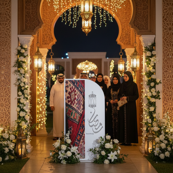 Ramadan Kareem Foam Board Entrance Stand – 160cm Height Islamic Event Display Panel with Arabic Calligraphy & Traditional Pattern Print | Luxury Ramadan & Eid Decoration for Homes, Majlis & Corporate Events