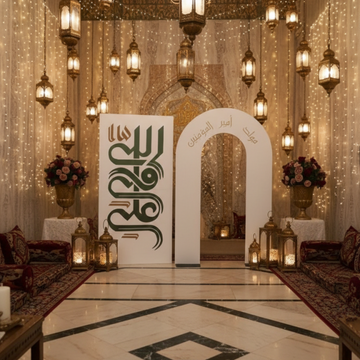Luxury 2 Meter Freestanding Arabic Eid Arch Entrance & Calligraphy Backdrop Set – Premium Foam Board Ramadan Event Display Structure for Majlis, Iftar, Corporate Activation, Hotel Ballroom & Outdoor Garden Celebrations (200CM Height)