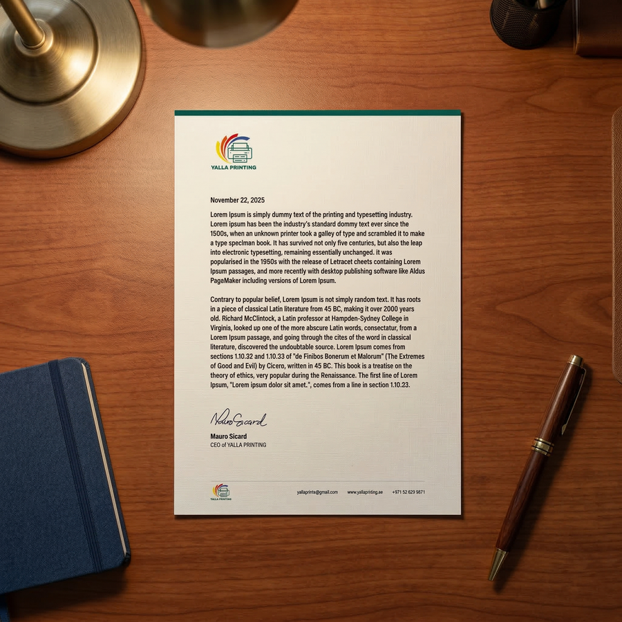 Premium A5 Letterhead Printing UAE – Vibrant Single-Sided Branded Letterheads with Free Design Support