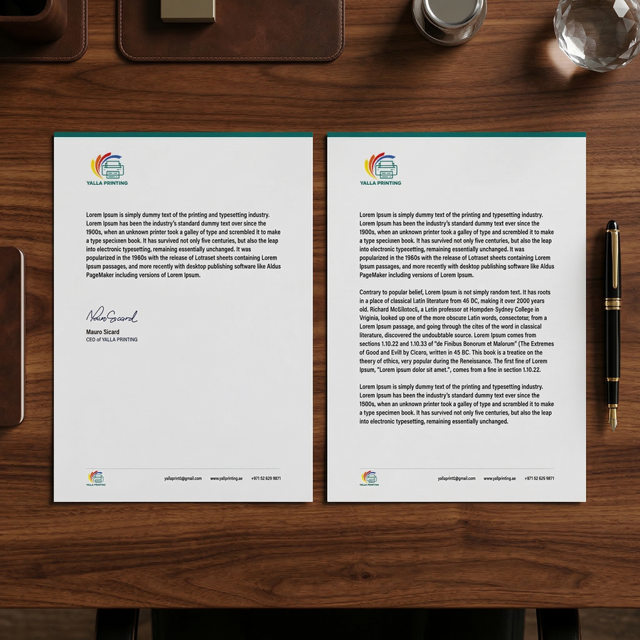 Premium A5 Letterhead Printing UAE – Vibrant Double-Sided Branded Letterheads with Free Design Support | Professional Business Printing | Free Design Support | Yalla Printing UAE
