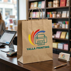 Custom Printed Brown Paper Bag with Twisted Paper Handles 34 x 26 x 10 cm – Premium Eco-Friendly Retail, Gift, Boutique, Bakery, Takeaway & Corporate Packaging Bags | Branded Shopping Kraft Paper Bag | Yalla Printing UAE