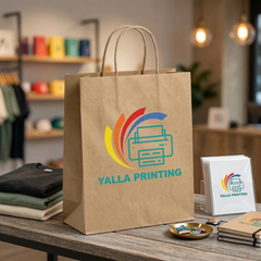 Custom Printed Brown Recycled Paper Bag with Twisted Paper Handles 32 x 24 x 12 cm – Premium Eco-Friendly Retail, Gift, Boutique, Bakery, Takeaway & Corporate Packaging Bags | Branded Recycled Shopping Paper Bag | Yalla Printing UAE