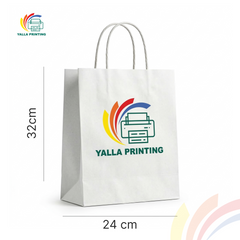 Custom Printed White Paper Bag with Twisted Paper Handles 32 x 24 x 12 cm – Premium Eco-Friendly Retail, Gift, Boutique, Bakery, Takeaway & Corporate Packaging Bags | Branded Shopping Paper Bag | Yalla Printing UAE