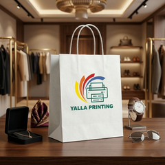 Custom Printed White Paper Bag with Twisted Paper Handles 32 x 24 x 12 cm – Premium Eco-Friendly Retail, Gift, Boutique, Bakery, Takeaway & Corporate Packaging Bags | Branded Shopping Paper Bag | Yalla Printing UAE