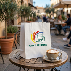 Custom Printed White Paper Bag with Twisted Paper Handles 32 x 24 x 12 cm – Premium Eco-Friendly Retail, Gift, Boutique, Bakery, Takeaway & Corporate Packaging Bags | Branded Shopping Paper Bag | Yalla Printing UAE