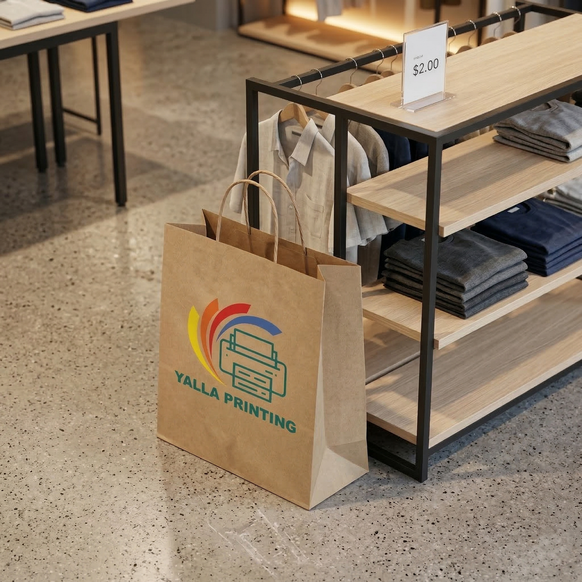 Custom Printed Brown Paper Bag with Twisted Paper Handles 43 x 35 x 12 cm – Premium Eco-Friendly Retail, Gift, Boutique, Bakery, Takeaway & Corporate Packaging Bags | Branded Shopping Kraft Paper Bag | Yalla Printing UAE