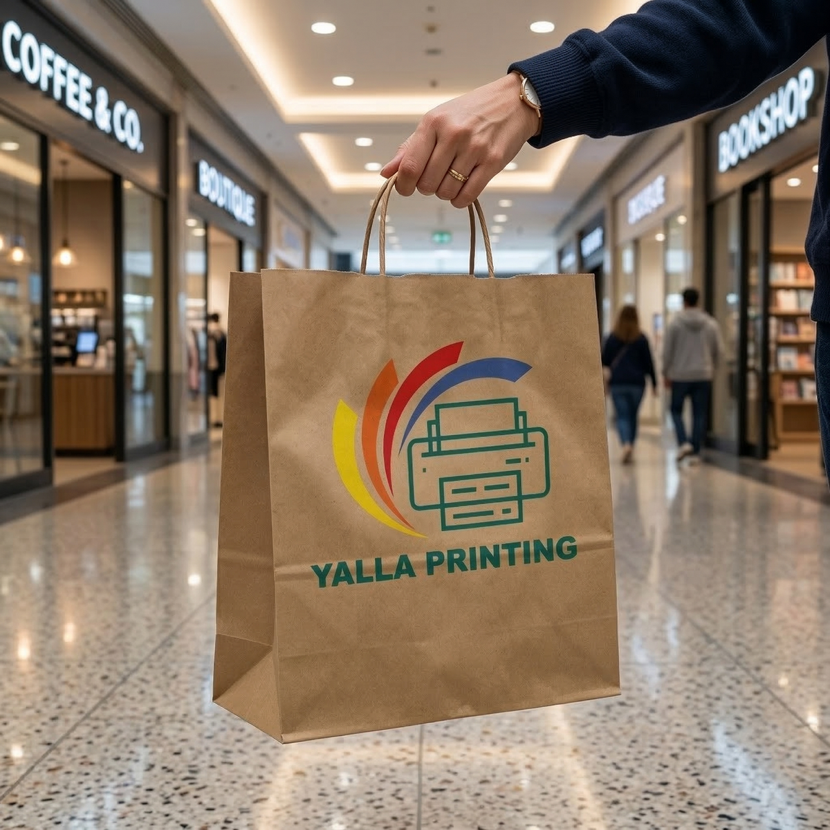 Custom Printed Brown Recycled Paper Bag with Twisted Paper Handles 28 x 31.5 x 15 cm – Premium Eco-Friendly Retail, Gift, Boutique, Bakery, Takeaway & Corporate Packaging Bags | Branded Recycled Shopping Paper Bag | Yalla Printing UAE