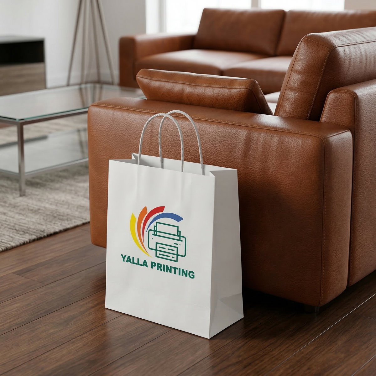Custom Printed White Paper Bag with Twisted Paper Handles 28 x 31.5 x 15 cm – Premium Eco-Friendly Retail, Gift, Boutique, Bakery, Takeaway & Corporate Packaging Bags | Branded Shopping Paper Bag | Yalla Printing UAE