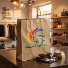 Custom Printed Brown Recycled Paper Bag with Twisted Paper Handles 28 x 31.5 x 15 cm – Premium Eco-Friendly Retail, Gift, Boutique, Bakery, Takeaway & Corporate Packaging Bags | Branded Recycled Shopping Paper Bag | Yalla Printing UAE