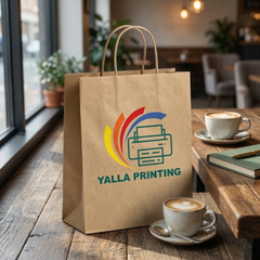 Custom Printed Brown Recycled Paper Bag with Twisted Paper Handles 28 x 31.5 x 15 cm – Premium Eco-Friendly Retail, Gift, Boutique, Bakery, Takeaway & Corporate Packaging Bags | Branded Recycled Shopping Paper Bag | Yalla Printing UAE